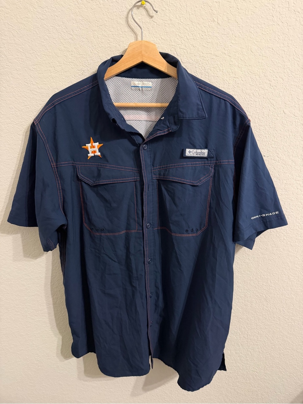 Columbia Men's Navy Short-Sleeve Fishing Shirt - Houston Astros Patch
